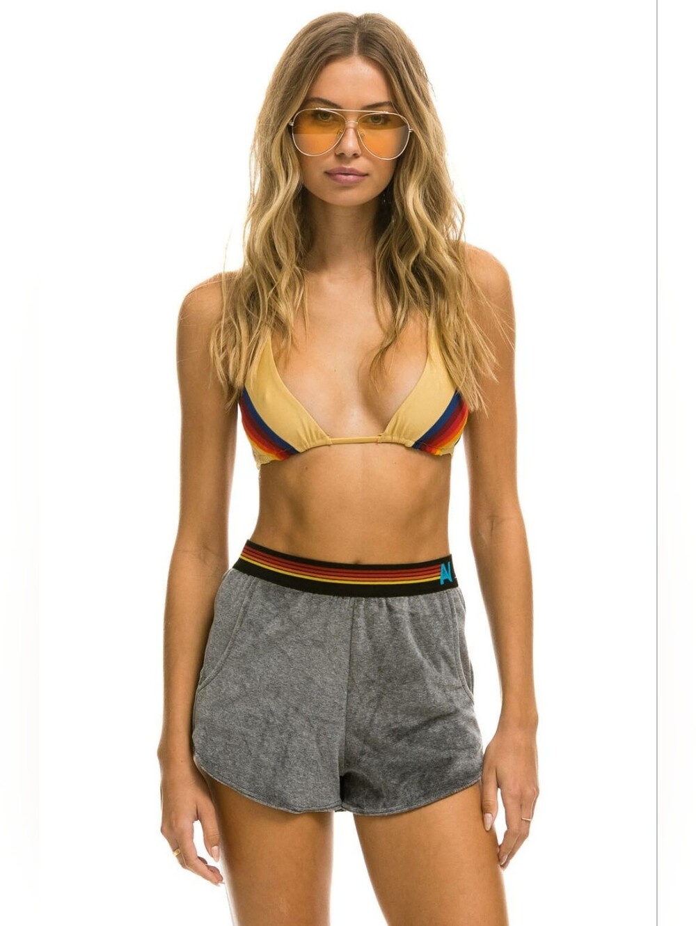 Aviator Nation Logo Stripe Women's Lounger Shorts Heather Grey Size XL